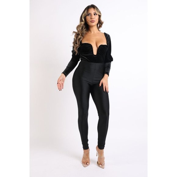 Women's Long Sleeve Velvet Sexy Bodysuit Outfit Clubwear Bar Lounge Event Party - Picture 3 of 12